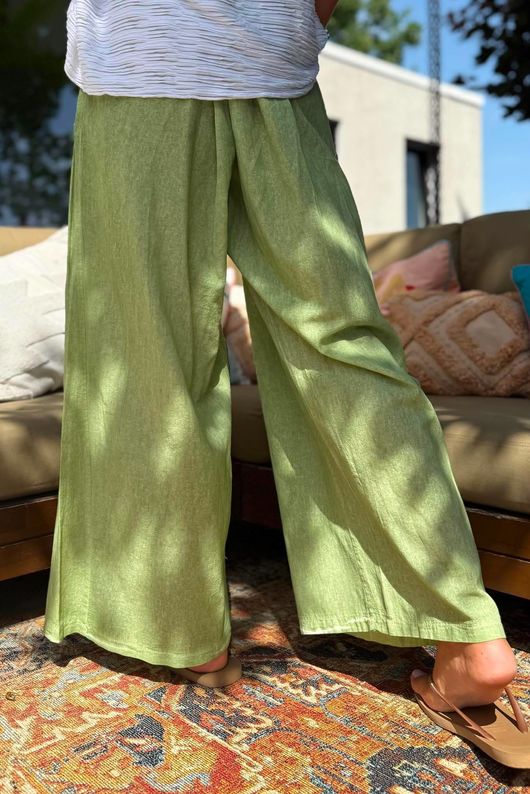 Rustic Nature Linen Blend Pocket Pleat Wide Leg Washed Lawn